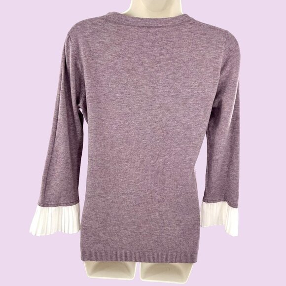 VILA MILANO PURPLE HEATHER PLEATED CHIFFON SLEEVE SWEATER - SMALL - Picture 3 of 4